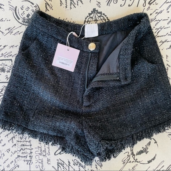 NWT Amber x Meshki Claudia High Rise Sparkle Black Tweed Shorts - Picture 6 of 9